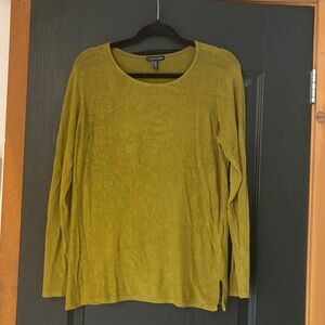 Eileen Fisher Moss Green Long Sleeve Crewneck Top